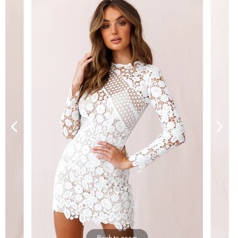 Gorgeous white crochet long sleeve dress in white by Selfie Leslie. Size Small